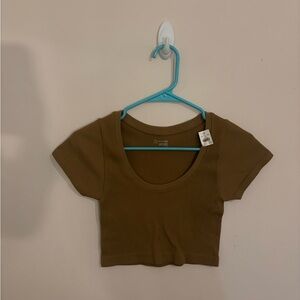 Brown Ribbed Aerie Crop Top